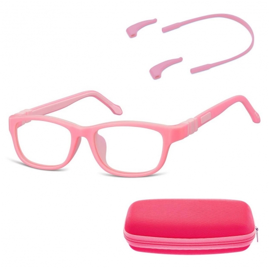 Elastyczne dziecięce oprawki okularowe zerówki prostokątne + gumka Sunoptic K5B różowe